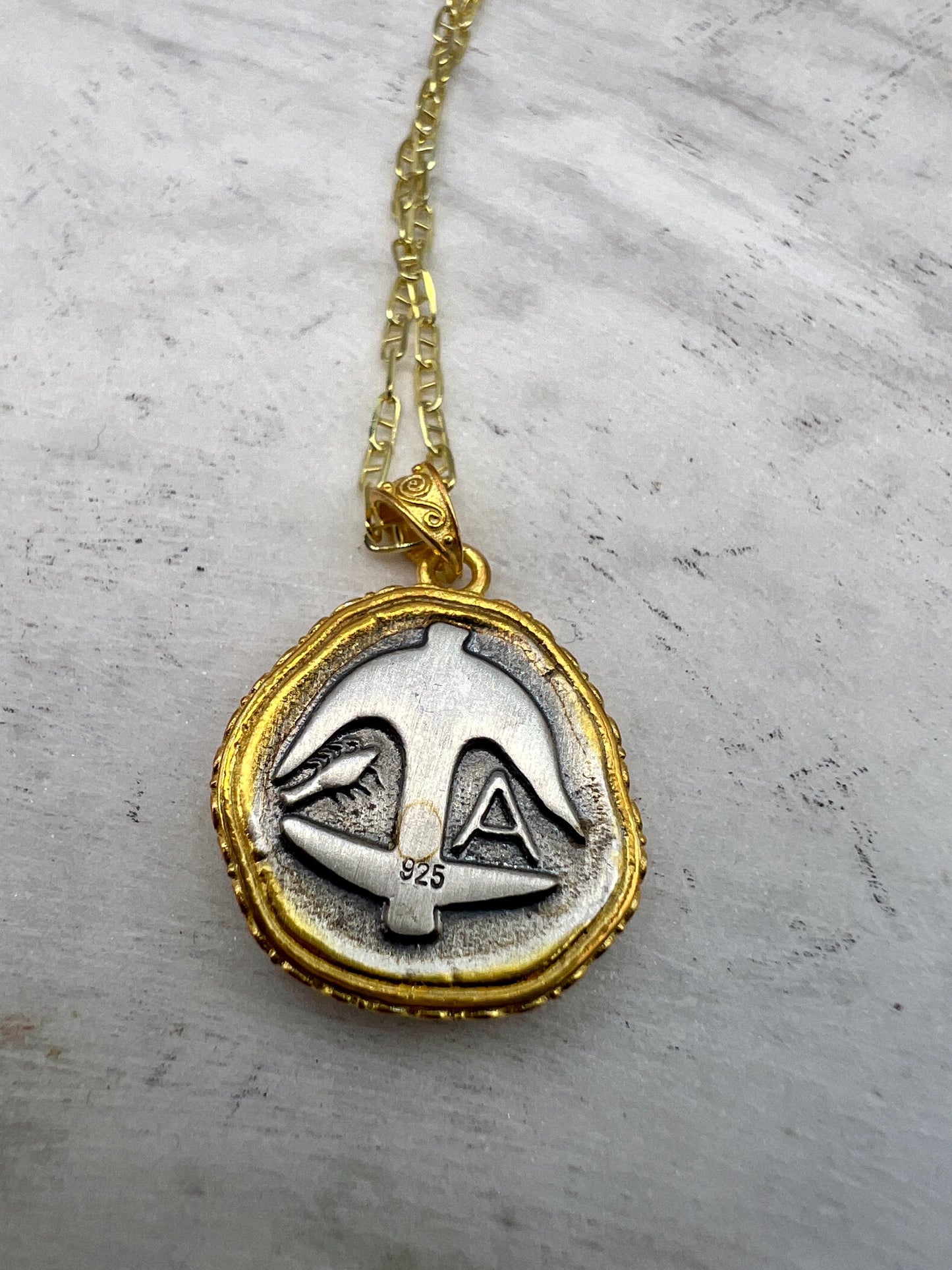 Medusa Gorgon Protective Coin Pendant Sterling Silver 925 with Gold Plating