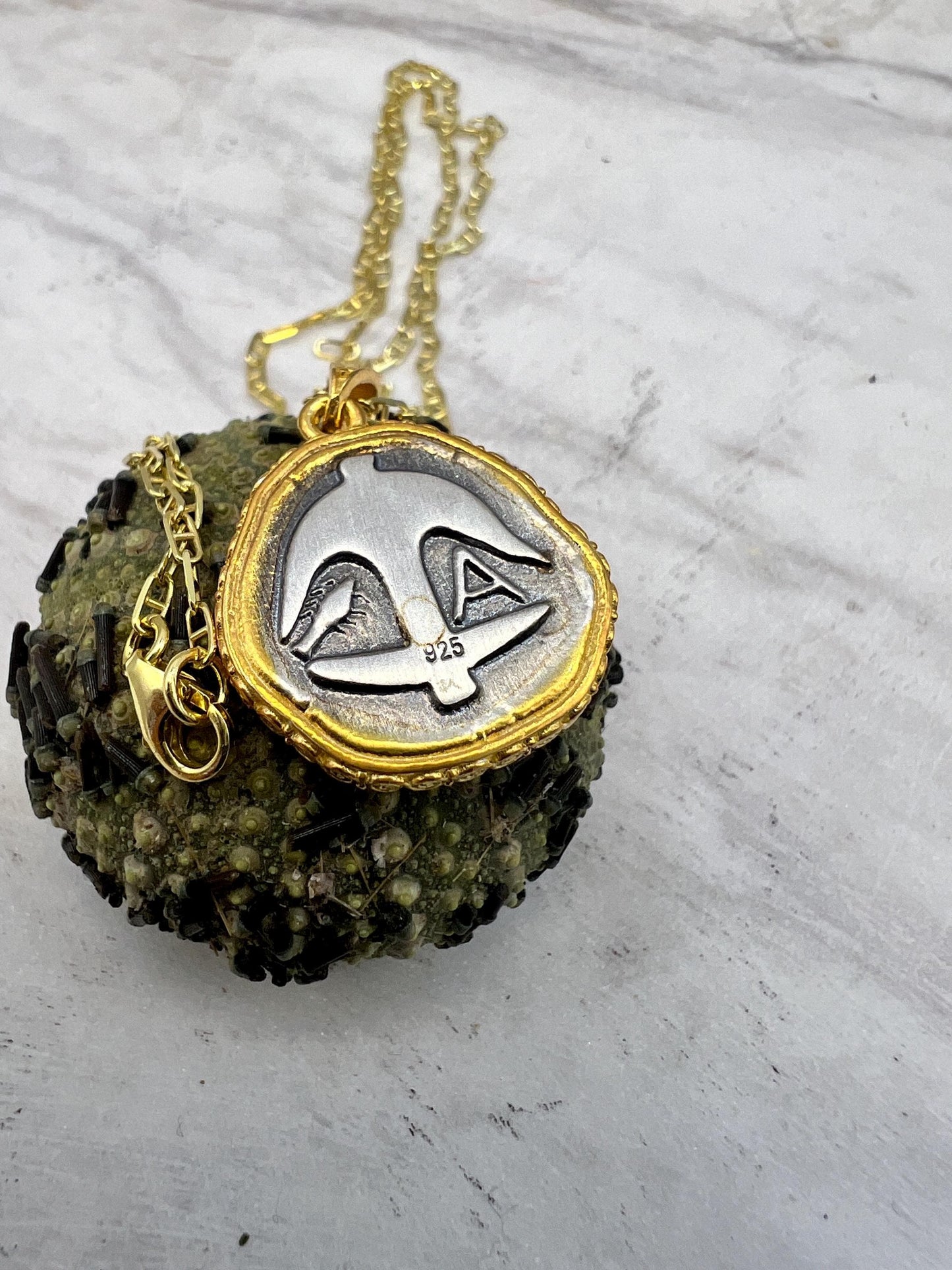 Medusa Gorgon Protective Coin Pendant Sterling Silver 925 with Gold Plating