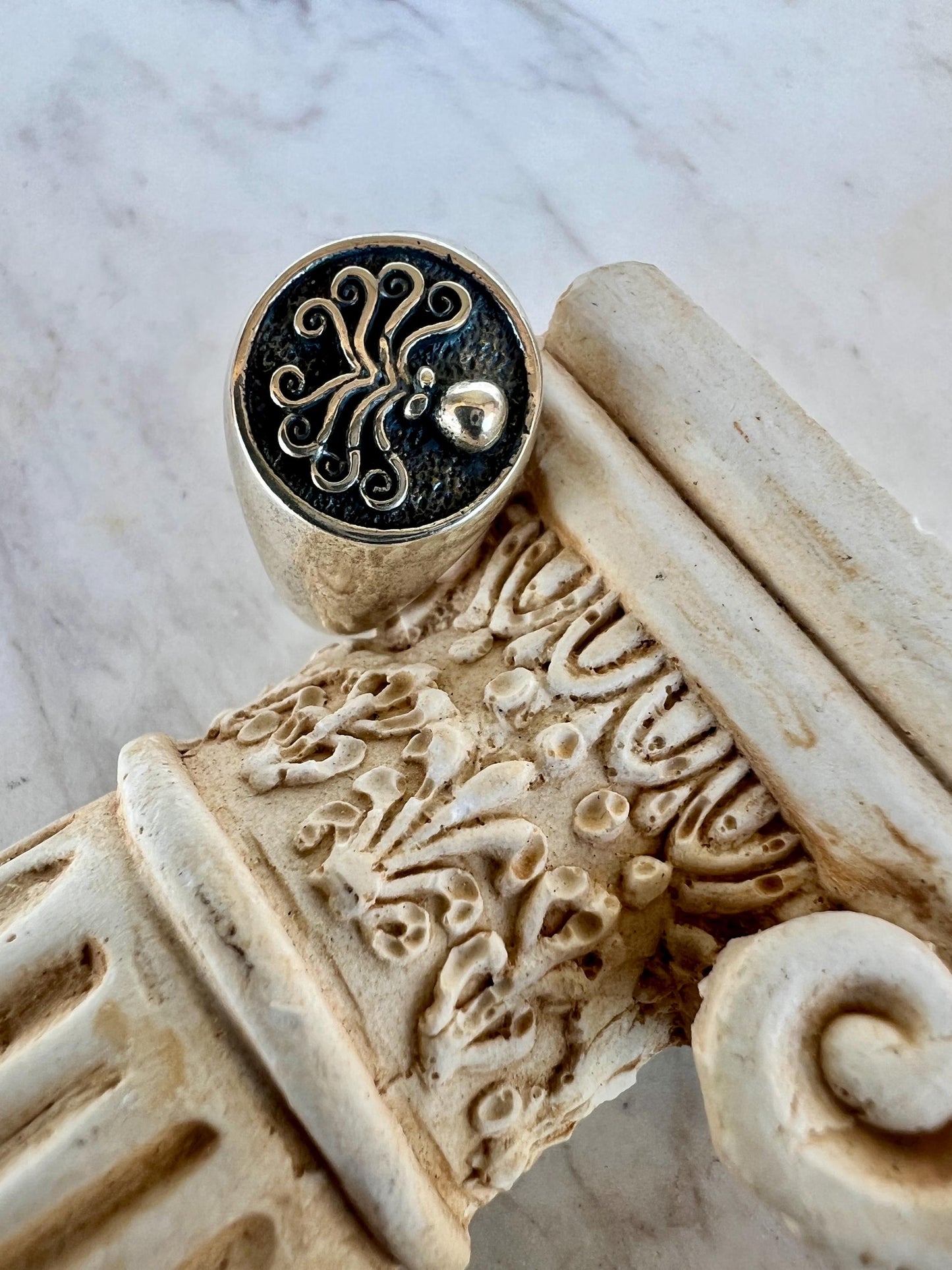 Octopus Signet ring Sterling silver Ancient Greek coin jewelry