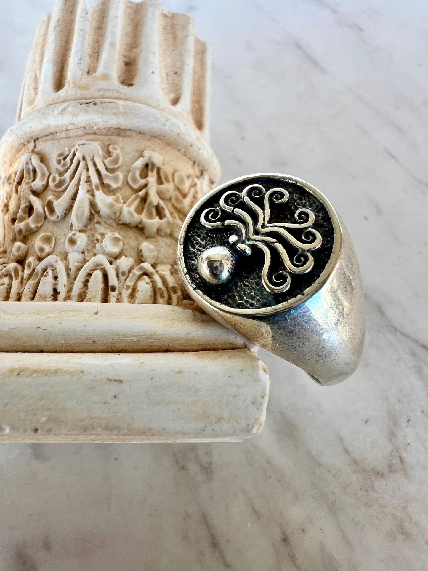 Octopus Signet ring Sterling silver Ancient Greek coin jewelry