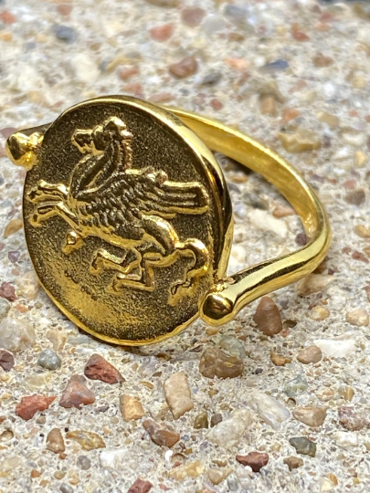 Pegasus Korinthischer Stater Münzring Sterling Silber Symbolisch für Weisheit Ruhm Poesie Vergoldet