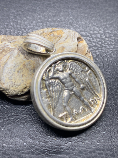 Talon Angel and Zeus Bull Ancient Greek Coin copy jewelry handmade Sterling silver pendant