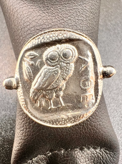 Owl of Goddess Athena Coin Ring Sterling silver 925