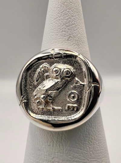 Owl of Athena Nike Goddess Minerva ancient coin copy Signet Ring