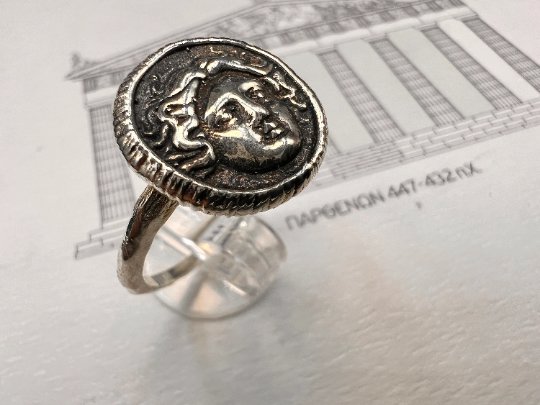 Sun God Helios Rhodes Ancient Greek coin copy Ring Greek Mythology Sterling silver