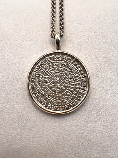 Phaistos Disc Two Sided Pendant Ancient Greek Jewelry Mystery disk Sterling silver 925
