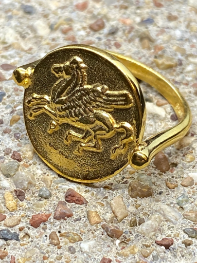 Pegasus Korinthischer Stater Münzring Sterling Silber Symbolisch für Weisheit Ruhm Poesie Vergoldet