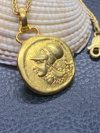Pegasus Korinthischer Stater antike griechische Münze Anhänger Athene und Pegasus in Sterlingsilber 925 vergoldet