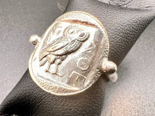 Hibou de la déesse Athéna pièce de monnaie bague en argent sterling 925