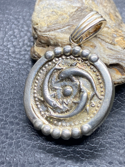 Santorini Dolphins Ancient Greek Coin jewelry handmade Sterling silver pendant Ancient