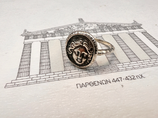 Sonnengott Helios Rhodos Antike griechische Münzkopie Ring Griechische Mythologie Sterlingsilber