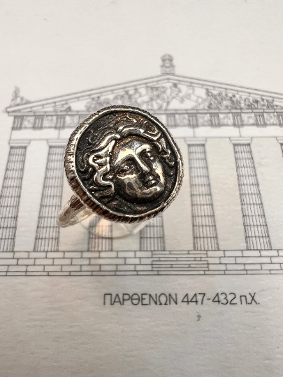Sun God Helios Rhodes Ancient Greek coin copy Ring Greek Mythology Sterling silver