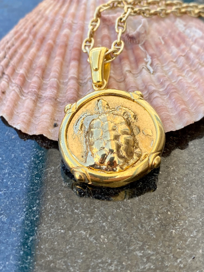 Schildkröte Ägina Antike griechische Münze Kopie Sterlingsilber vergoldete mythologische Schildkrötenmünze