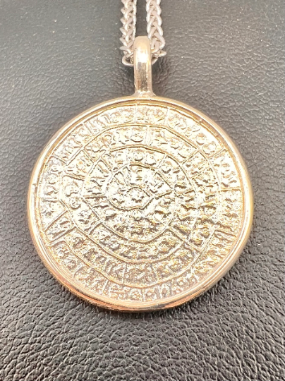 Phaistos Disc Two Sided Pendant Ancient Greek Jewelry Mystery disk Sterling silver 925