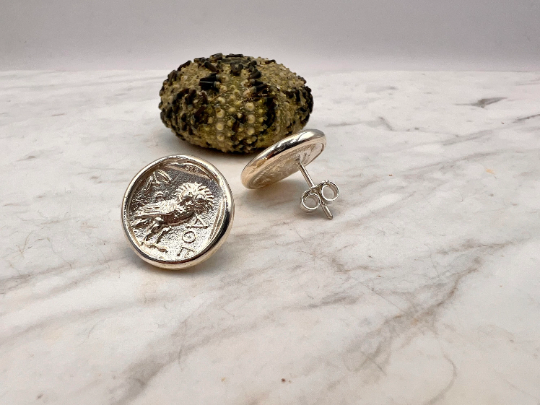 Owl of Goddess Athena Earrings sterling silver 13 mm