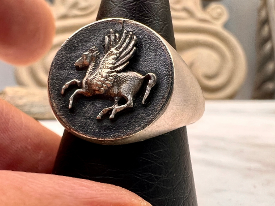 Pégase le cheval volant bague en argent sterling 925 signe du zodiaque de la mythologie grecque antique