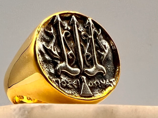 Poseidon Trident Dolphins Ancient Greek inspired Jewelry Solid Gold Ring