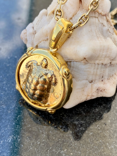 Turtle Aegina Ancient Greek coin copy Sterling silver gold plated Mythological Tortoise Coin