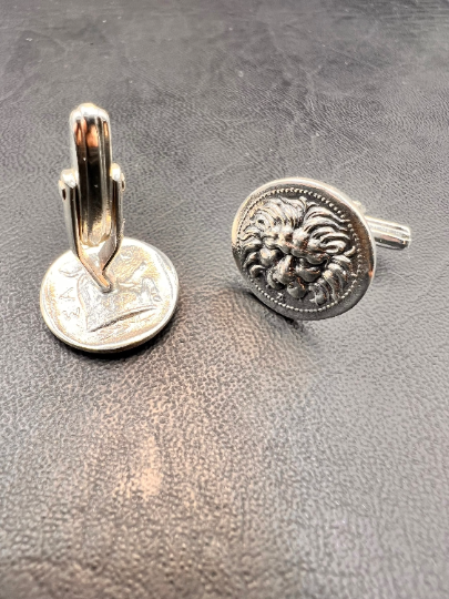 Samos Lion copie pièce de monnaie grecque antique IONIA Octobole boutons de manchette boutons de manchette en argent bijoux pour hommes