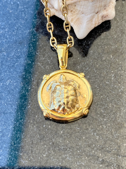 Turtle Aegina Ancient Greek coin copy Sterling silver gold plated Mythological Tortoise Coin