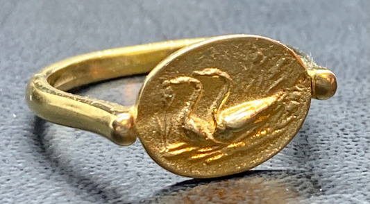 Minoischer signierter Ring Antiker griechischer Schmuck Vergoldetes Sterlingsilber die Gänse