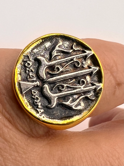 Poseidon Trident Dolphins Ancient Greek inspired Jewelry Solid Gold Ring