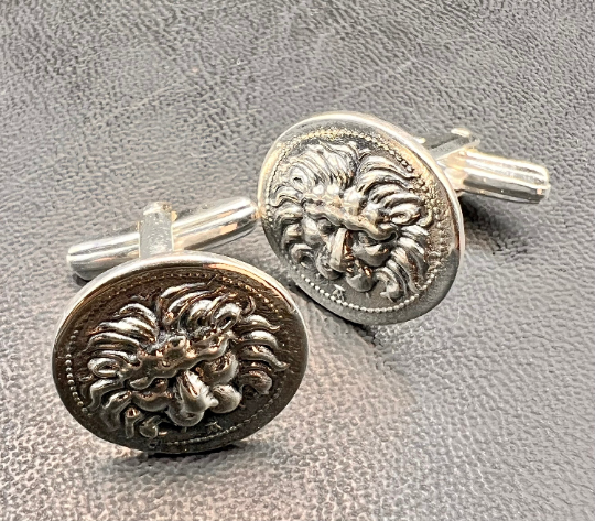 Samos Lion copy ancient Greek coin IONIA Octobole Cufflinks silver cufflinks men's jewelry