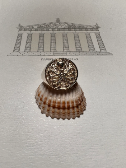 Pieuvre Chevalière Argent sterling Bijoux de pièce de monnaie grecque antique