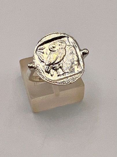 Owl of Goddess Athena Coin Ring Sterling silver 925
