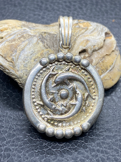 Santorini Dolphins Ancient Greek Coin jewelry handmade Sterling silver pendant Ancient